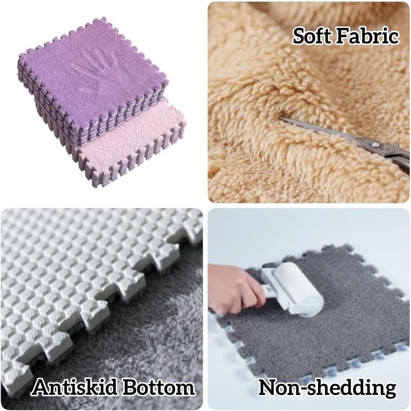 YISLEND 12Pcs Interlocking Carpet Tiles,12"x 12" Plush Interlocking Foam Carpet Tiles with Border,Fluffy Play Mat Floor Tiles Thick Padded Squares Foam Tiles for Playroom Decor (White+Grey) - Image 2